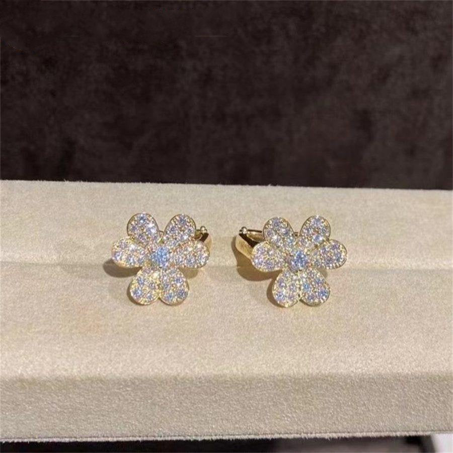 [✨Rose💎]FRIVOLE GOLD FLOWER DIAMOND EARRINGS