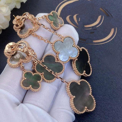 [✨Rose💎]CLOVER EARRINGS DARK MOP 4 MOTIFS ROSE GOLD