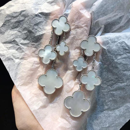 [✨Rose💎]CLOVER EARRINGS WHITE MOP 4 MOTIFS SILVER