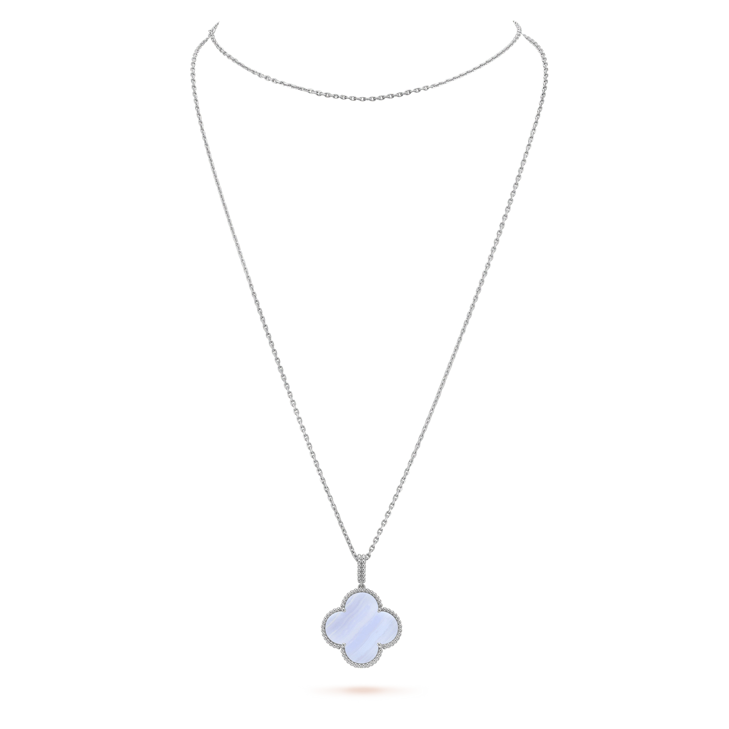 [✨Rose💎]CLOVER SILVER CHALCEDONY BIG CLOVER NECKLACE