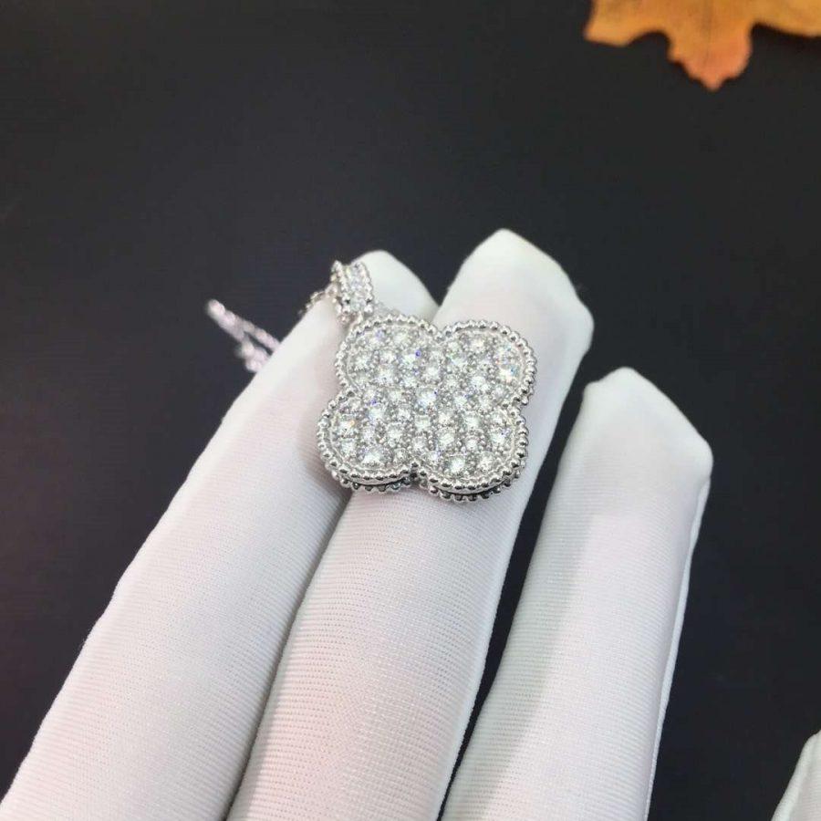 [✨Rose💎]CLOVER 25MM SILVER FULL DIAMOND BIG CLOVER NECKLACE