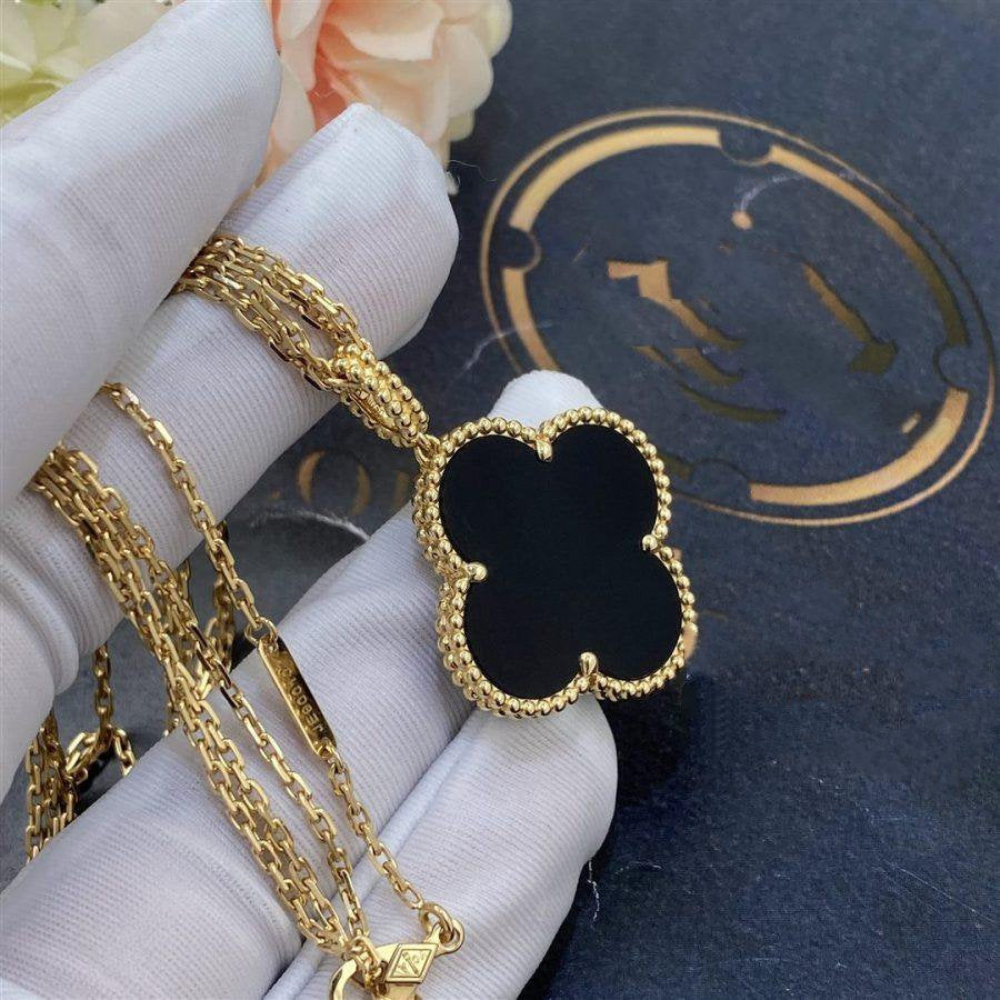 [✨Rose💎]CLOVER 25MM GOLD ONYX BIG CLOVER NECKLACE