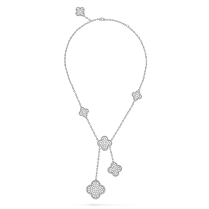 [✨Rose💎]CLOVER 5 MOTIFS SILVER DIAMONDS NECKLACE