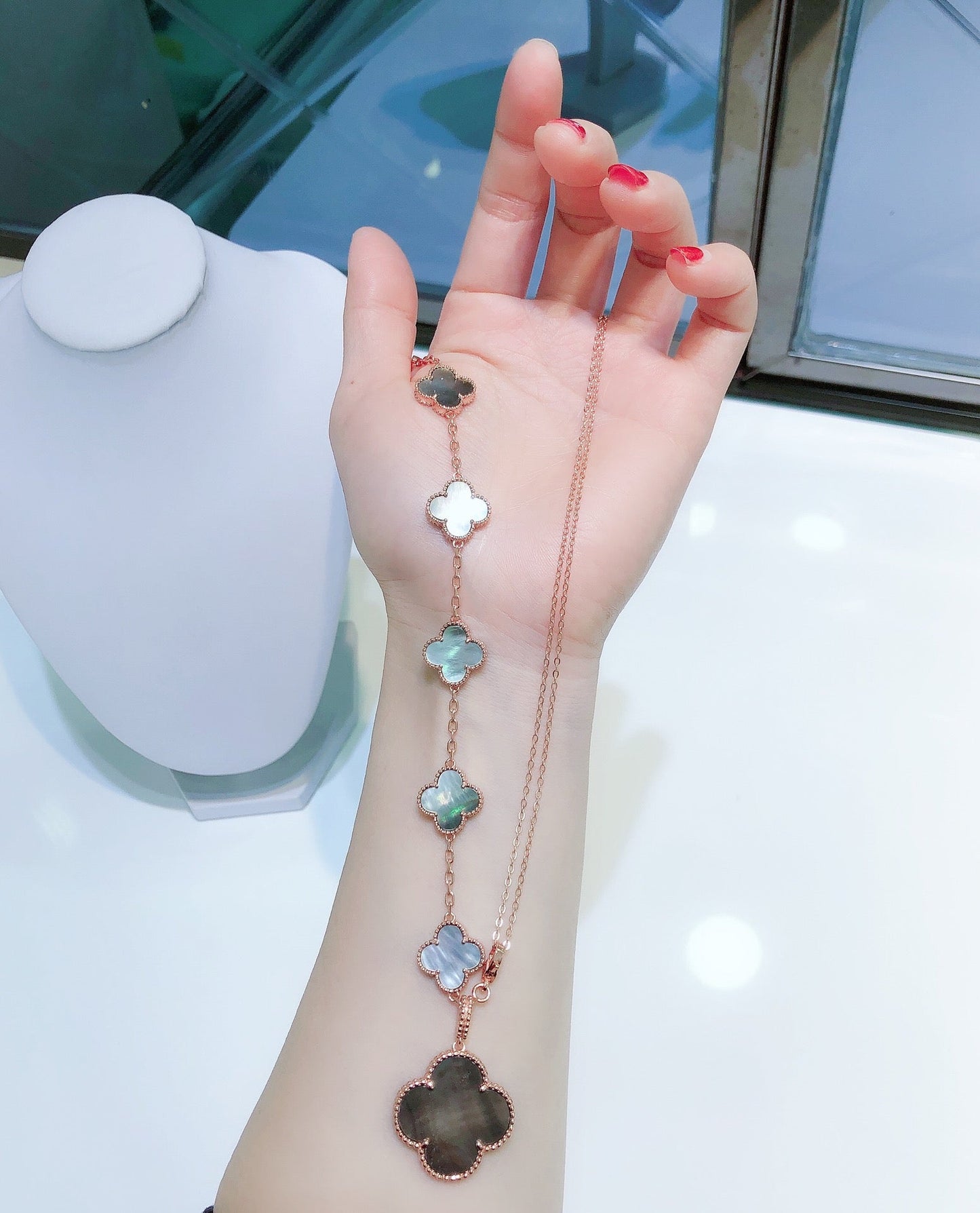 [✨Rose💎]COMBINED BRACELET 5 MOTIFS AND NECKLACE DARK MOP ROSE GOLD