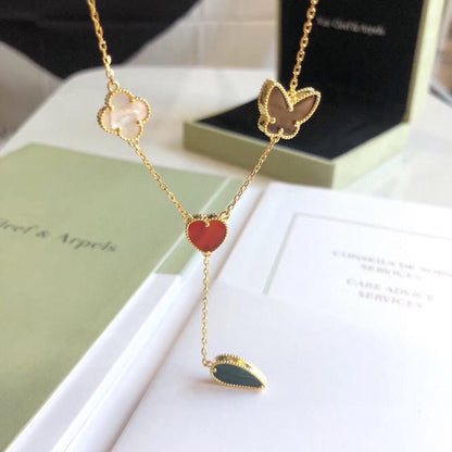 [✨Rose💎]LUCKY SPRING 4 MOTIFS ROSE GOLD NECKLACE