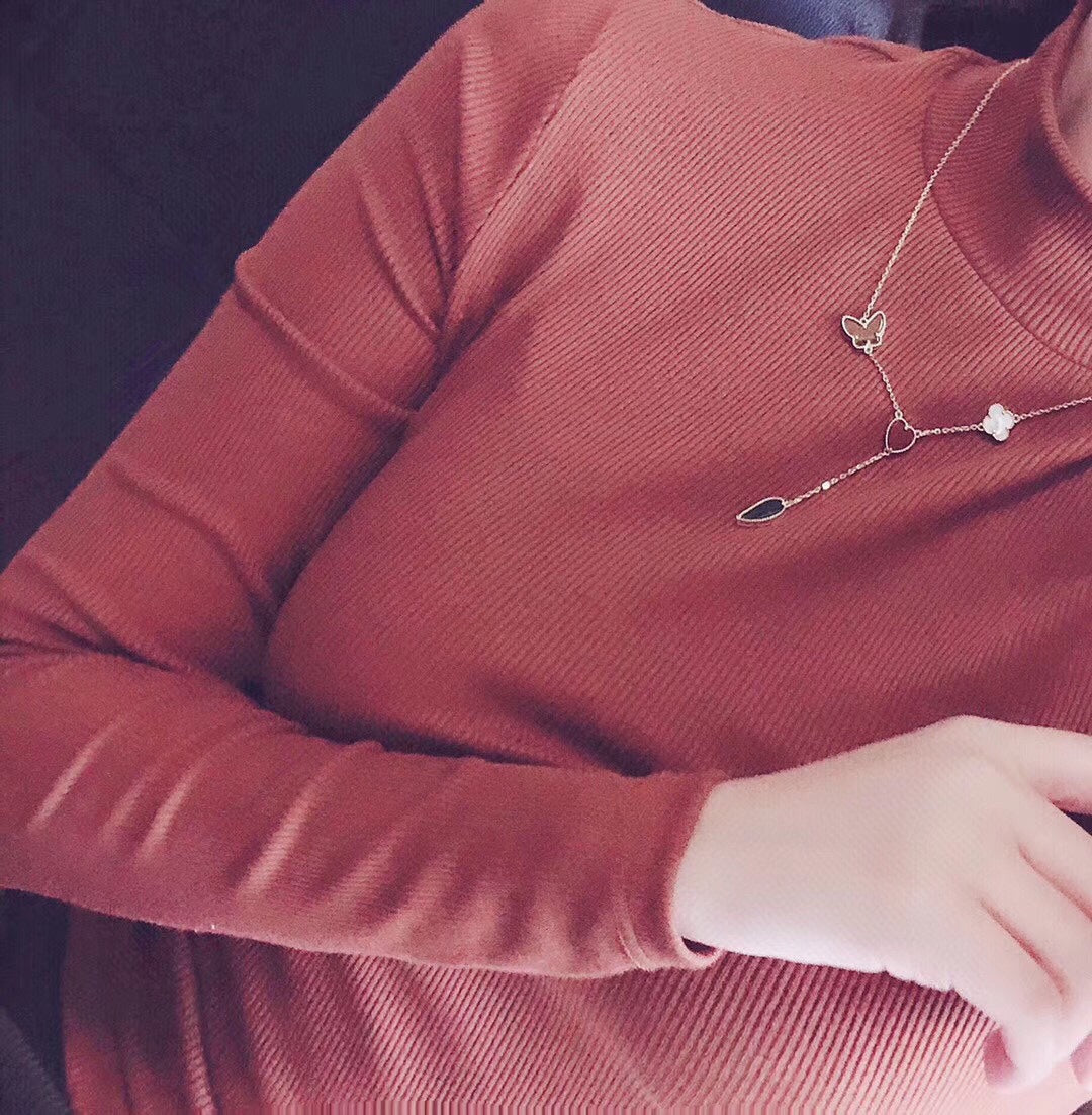 [✨Rose💎]LUCKY SPRING 4 MOTIFS ROSE GOLD NECKLACE