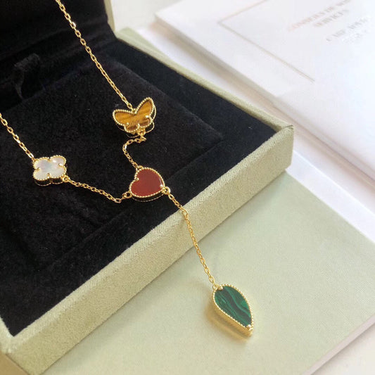 [✨Rose💎]LUCKY SPRING 4 MOTIFS ROSE GOLD NECKLACE