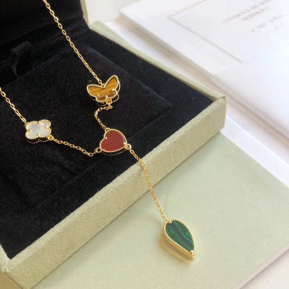[✨Rose💎]LUCKY SPRING 4 MOTIFS ROSE GOLD NECKLACE