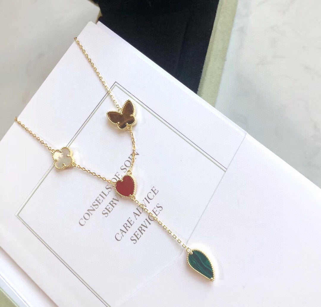 [✨Rose💎]LUCKY SPRING 4 MOTIFS ROSE GOLD NECKLACE