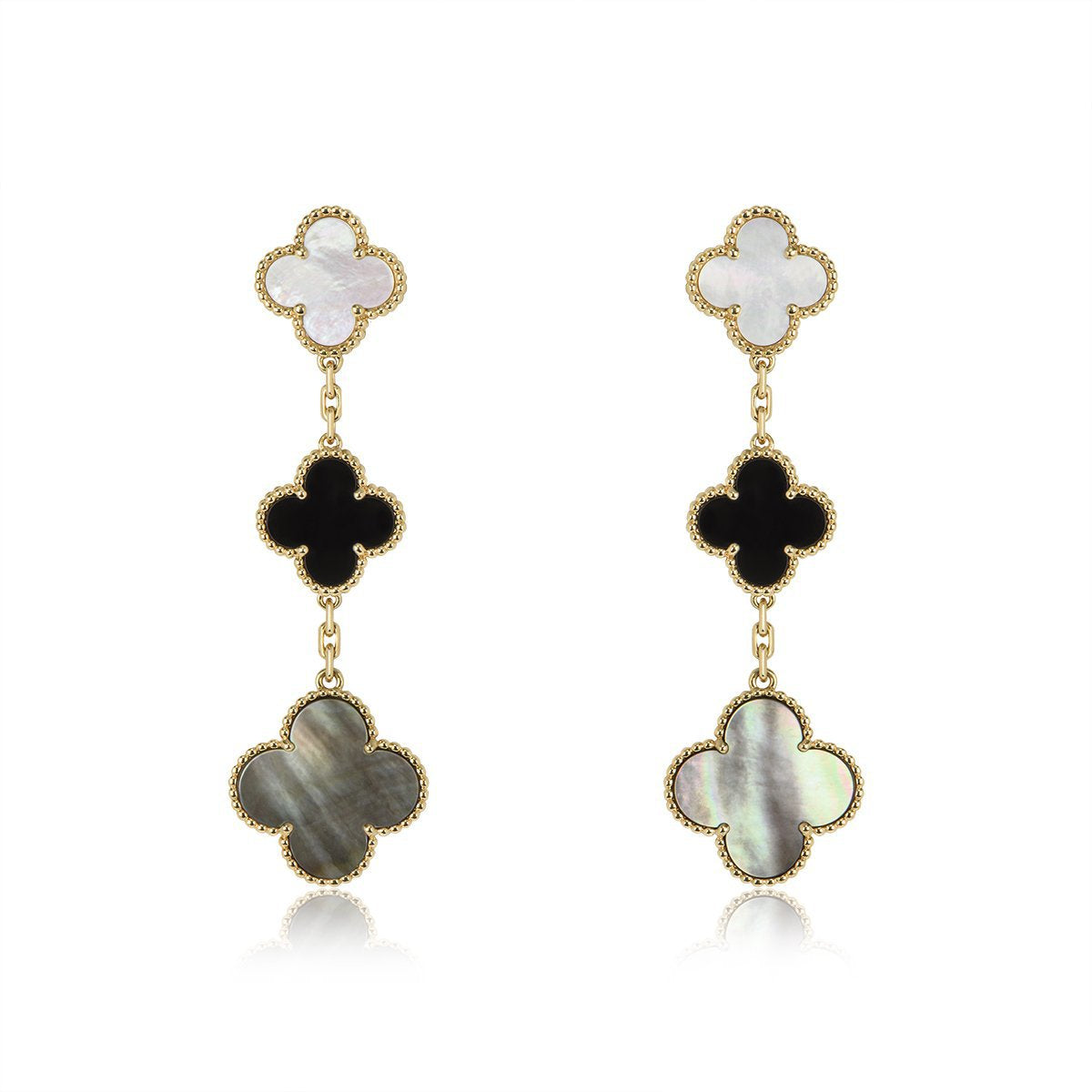 [✨Rose💎]CLOVER EARRINGS GOLD ONYX MOP 3 MOTIF