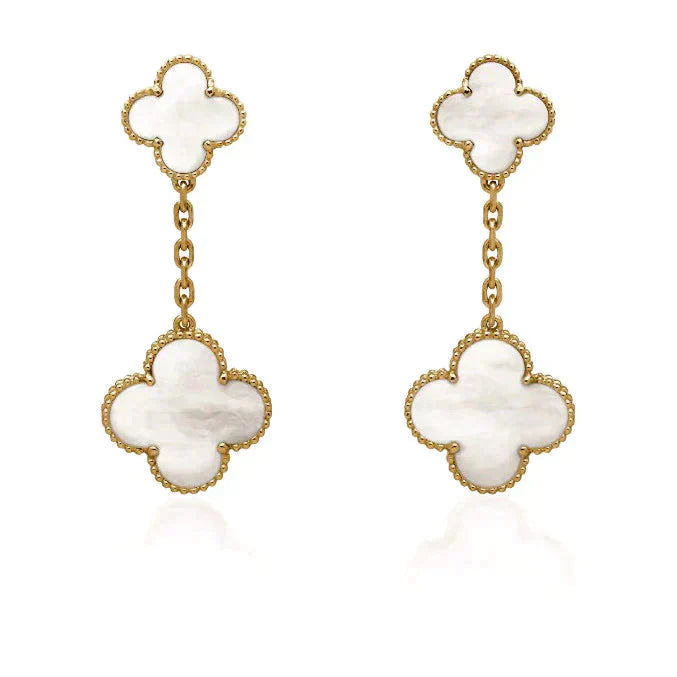 [✨Rose💎]CLOVER 2 MOTIF WHITE MOP EARRINGS