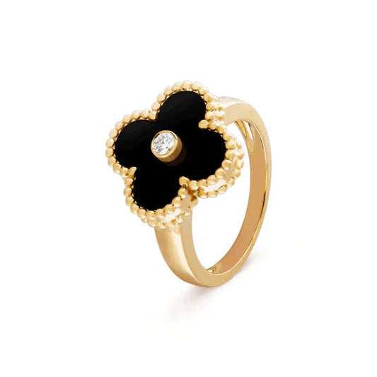 [✨Rose💎]CLOVER ONYX RING GOLD DIAMOND