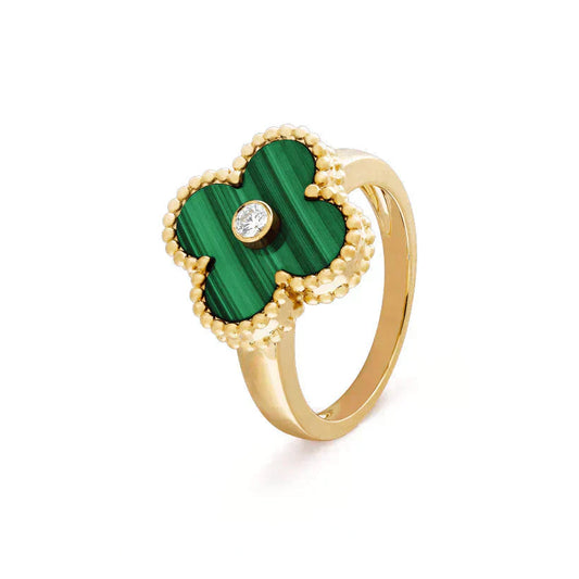 [✨Rose💎]CLOVER MALACHITE RING GOLD DIAMOND