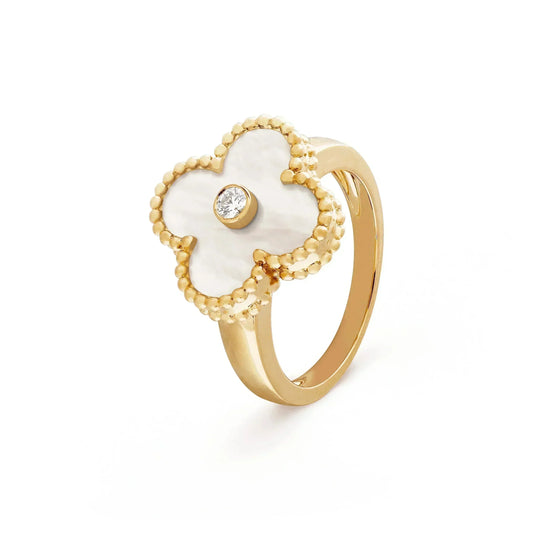 [✨Rose💎]CLOVER PINK MOP RING GOLD DIAMOND