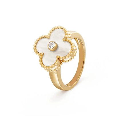 [✨Rose💎]CLOVER PINK MOP RING GOLD DIAMOND