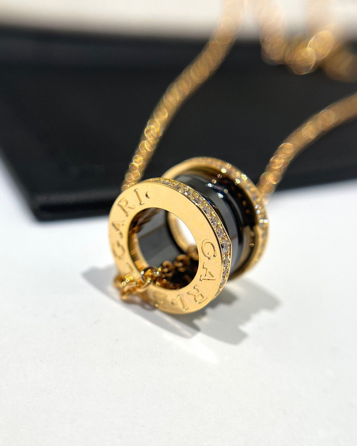 [✨Rose💎]ZERO 1 BLACK CERAMIC DIAMOND PINK GOLD NECKLACE